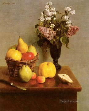 アンリ・ファンタン・ラトゥール Painting - 花と果物のある静物 アンリ・ファンタン・ラトゥール